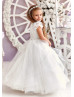 Puff Sleeves Ivory Lace Tulle Sparkly Flower Girl Dress